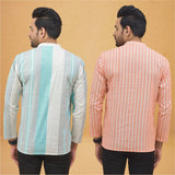 Combo of 2 Men Stripe Cotton Handloom Kurta White Peach