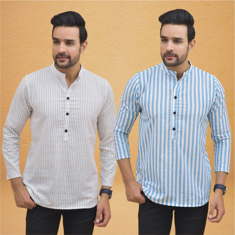 Combo of 2 Men Stripe Cotton Handloom Kurta