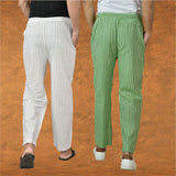 Combo of 2 Men White Olive Green Cotton Handloom Stripe Pant