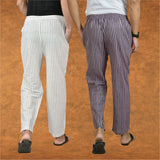 Combo of 2 Men White Purple Cotton Handloom Stripe Pant