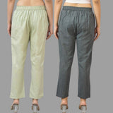 Combo of 2 Mint Green and Dark Gray Cotton Flax Women Trouser Pants-11337