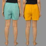 Combo of 2 Mustard Yellow and Cyan Cotton Women Shorts