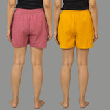 Combo of 2 Mustard Yellow and Dark Pink Cotton Women Shorts