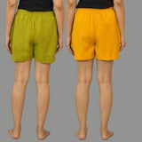 Combo of 2 Mustard Yellow and Green Cotton Women Shorts