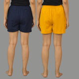 Combo of 2 Mustard Yellow and Navy Blue Cotton Women Shorts