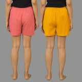 Combo of 2 Mustard Yellow and Peach Cotton Women Shorts