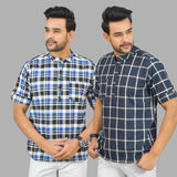 Combo of 2 Navy Blue and Blue Cotton Handloom Short Kurta-25369