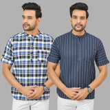 Combo of 2 Navy Blue and Blue Cotton Handloom Short Kurta-25370