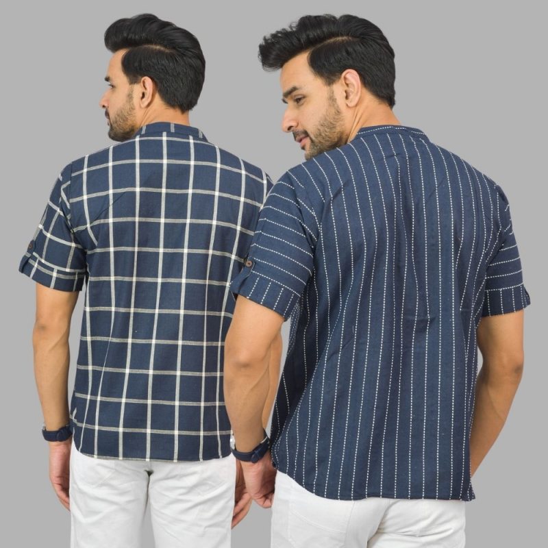 Combo of 2 Navy Blue and Navy Blue Cotton Handloom Short Kurta-25375