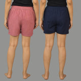 Combo of 2 Peach and Navy Blue Cotton Women Shorts-10567