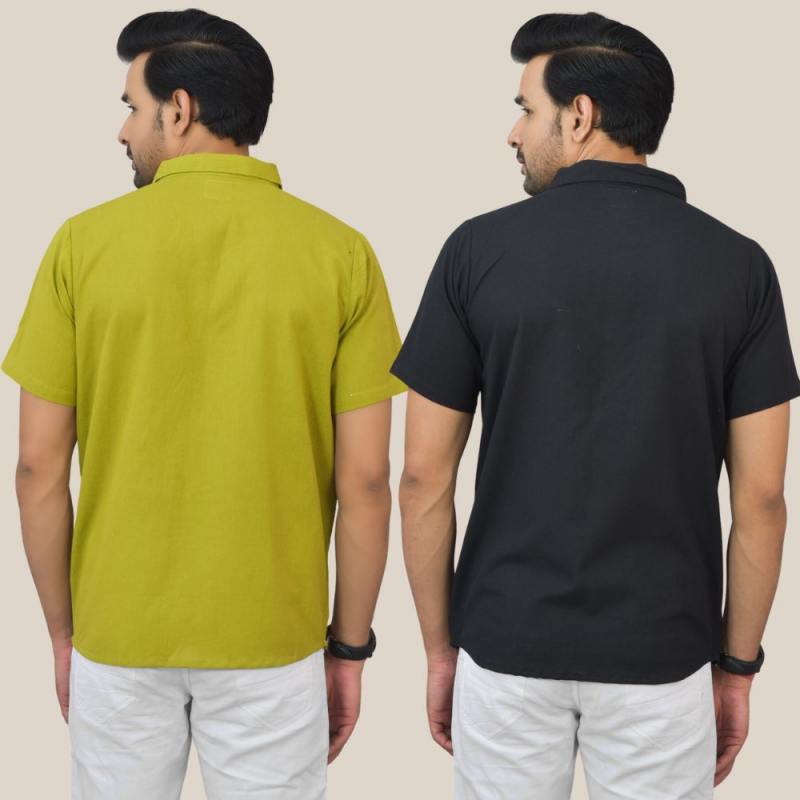 Combo of 2 Olive Green and Black Solid Cotton Men Shirt