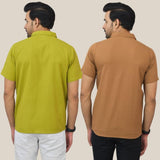 Combo of 2 Olive Green and Brown Solid Cotton Men Shirt