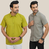 Combo of 2 Olive Green and Gray Solid Cotton Men Shirt