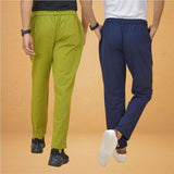 Combo of 2 Olive Green and Navy Blue Cotton Regular Trousers