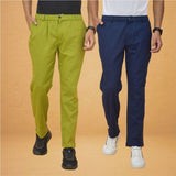 Combo of 2 Olive Green and Navy Blue Cotton Regular Trousers