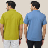 Combo of 2 Olive Green and Sky Blue Solid Cotton Men Shirt