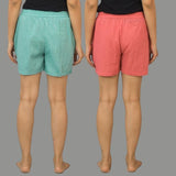 Combo of 2 Peach and Cyan Cotton Women Shorts-10550