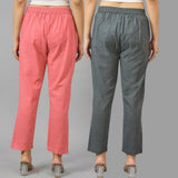 Combo of 2 Peach and Dark Gray Cotton Flax Women Trouser Pants