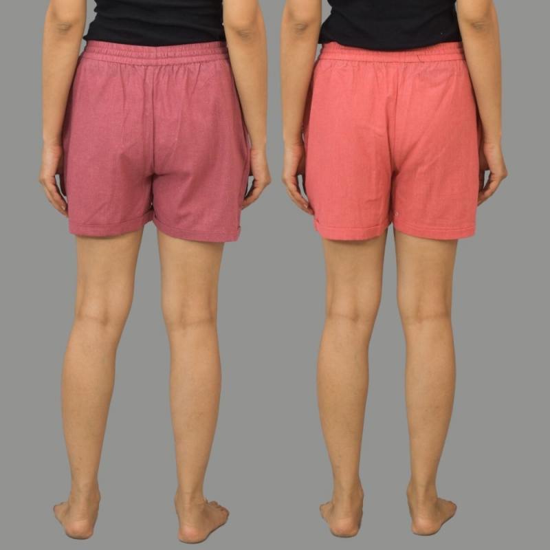 Combo of 2 Peach and Dark Pink Cotton Women Shorts