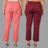 Combo of 2 Peach and Maroon Cotton Flax Women Trouser Pants-11402