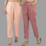 Combo of 2 Peach and Pink Cotton Flax Women Trouser Pants