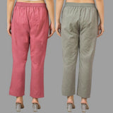 Combo of 2 Navy Blue and Maroon Cotton Flax Women Trouser Pant-10383