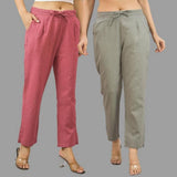 Combo of 2 Navy Blue and Maroon Cotton Flax Women Trouser Pant-10383