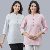 Combo of 2 Pink and White Cotton Stripe Women Top