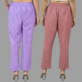 Combo of 2 Purple and Pink Cotton Flax Women Trouser Pants