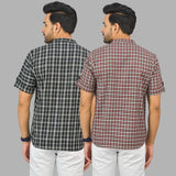 Combo of 2 Red and Black Cotton Handloom Short Kurta-25384