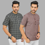 Combo of 2 Red and Black Cotton Handloom Short Kurta-25384