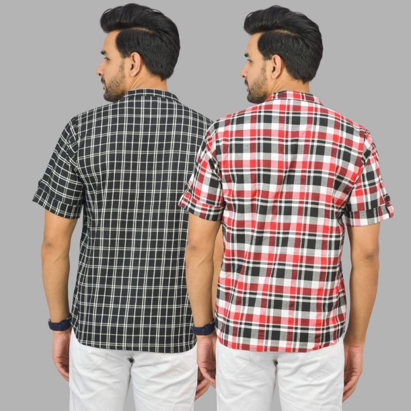 Combo of 2 Red and Black Cotton Handloom Short Kurta-25385