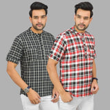 Combo of 2 Red and Black Cotton Handloom Short Kurta-25385