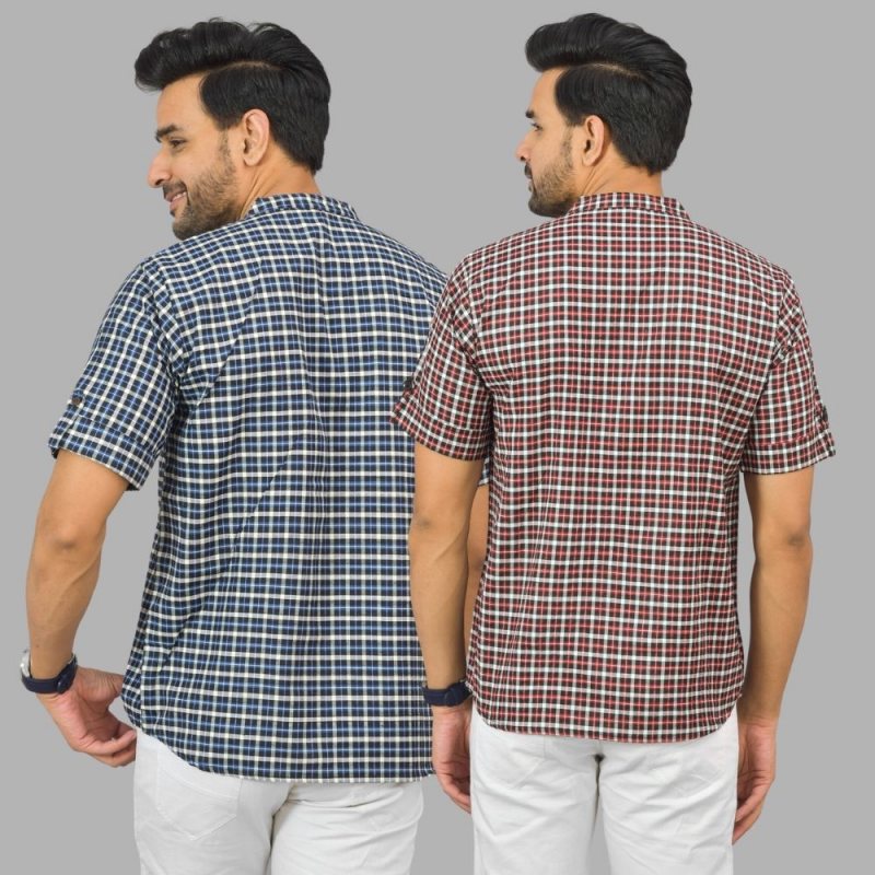 Combo of 2 Red and Blue Cotton Handloom Short Kurta-25366