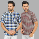 Combo of 2 Red and Blue Cotton Handloom Short Kurta-25372