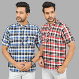 Combo of 2 Red and Blue Cotton Handloom Short Kurta-25373