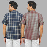 Combo of 2 Red and Navy Blue Cotton Handloom Short Kurta-25377