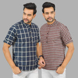 Combo of 2 Red and Navy Blue Cotton Handloom Short Kurta-25377