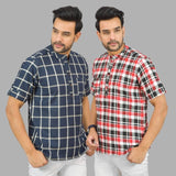 Combo of 2 Red and Navy Blue Cotton Handloom Short Kurta-25378