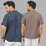 Combo of 2 Red and Navy Blue Cotton Handloom Short Kurta-25381