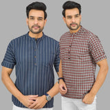 Combo of 2 Red and Navy Blue Cotton Handloom Short Kurta-25381