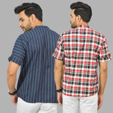 Combo of 2 Red and Navy Blue Cotton Handloom Short Kurta-25382