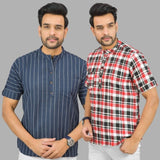 Combo of 2 Red and Navy Blue Cotton Handloom Short Kurta-25382