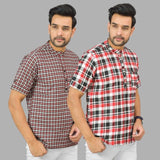 Combo of 2 Red and Red Cotton Handloom Short Kurta-25387