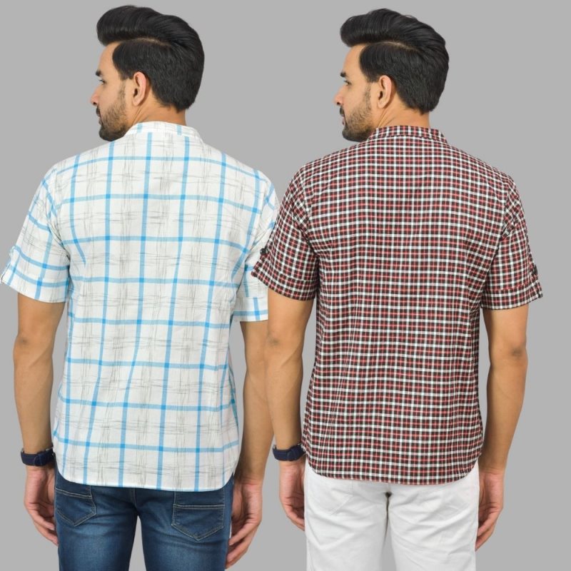 Combo of 2 Red and White Cotton Handloom Short Kurta-25342