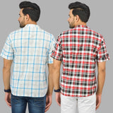 Combo of 2 Red and White Cotton Handloom Short Kurta-25343