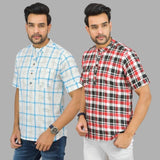 Combo of 2 Red and White Cotton Handloom Short Kurta-25343