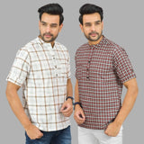 Combo of 2 Red and White Cotton Handloom Short Kurta-25351