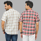 Combo of 2 Red and White Cotton Handloom Short Kurta-25352