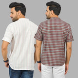 Combo of 2 Red and White Cotton Handloom Short Kurta-25359